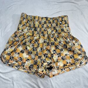 Free People Yellow and Black Checkered Athletic Shorts